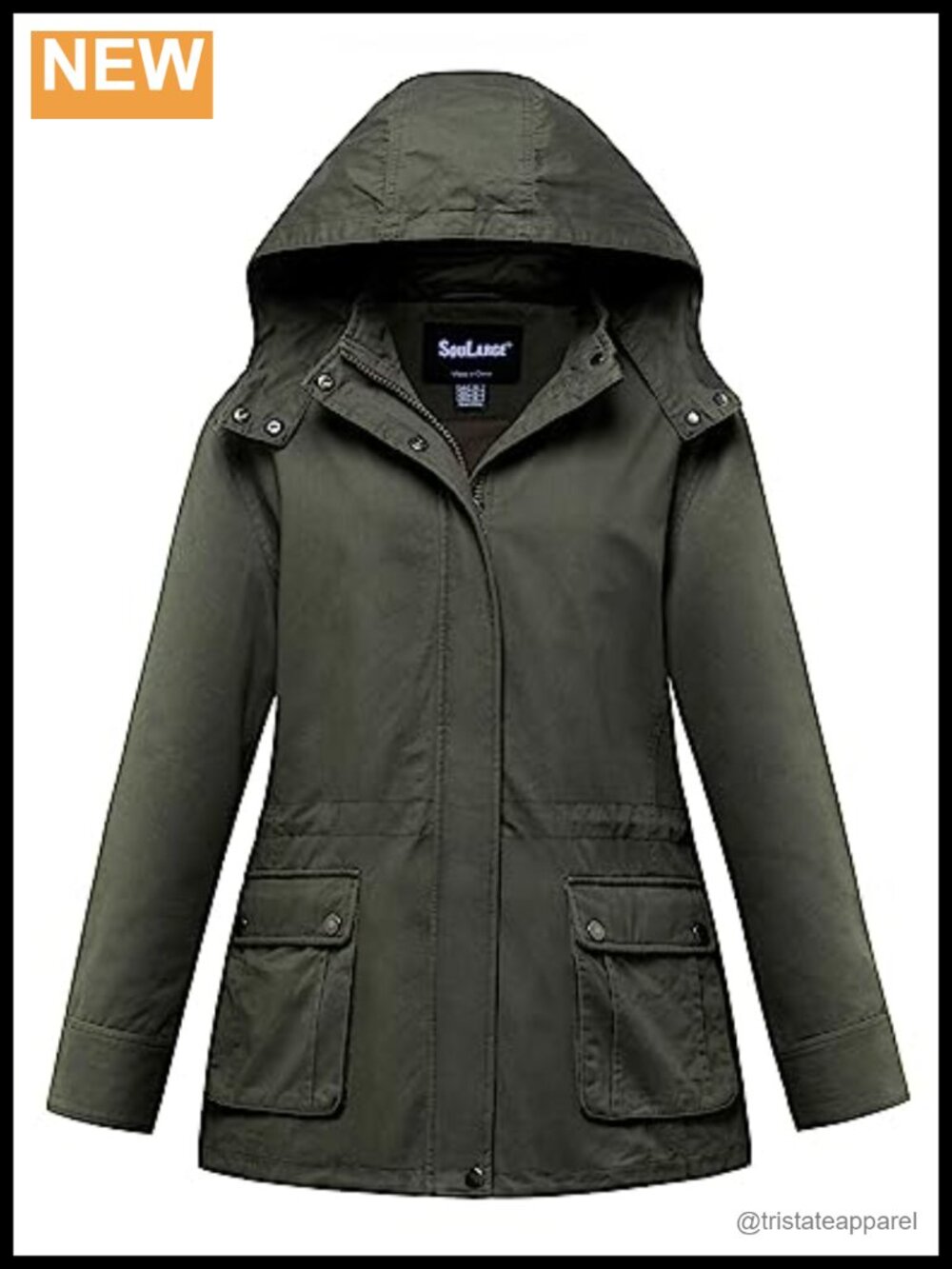 Womens Plus Size Military Cotton Jacket Detachable Hood Zip Up Casual